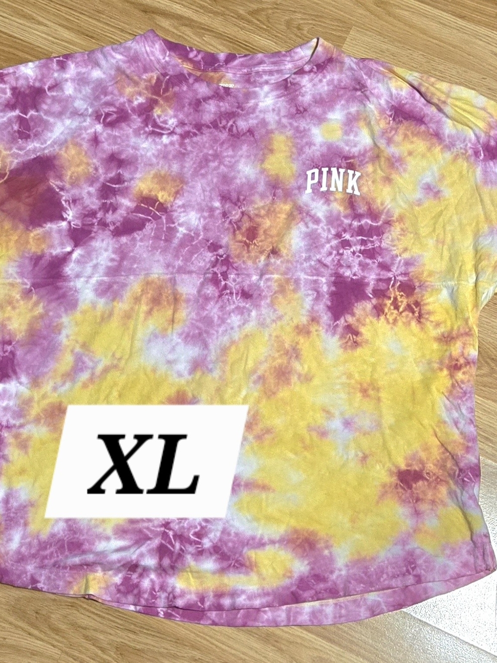 PINK Victoria's Secret Tie-Dye Short Sleeve Tee in Pink & Yellow